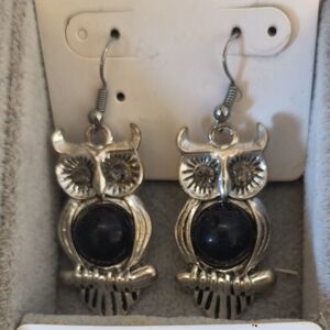 Silver and Black Owl Earrings